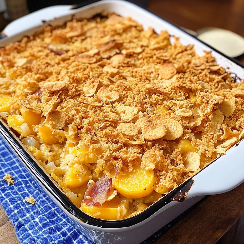 Cheesy Squash Casserole with Turkey Bacon