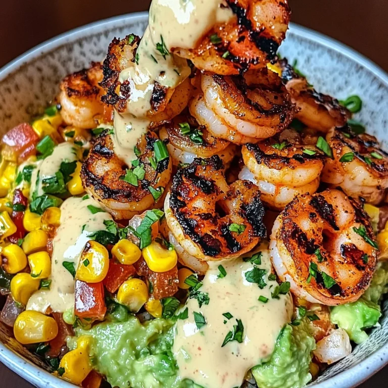Grilled Shrimp Bowl with Avocado, Corn Salsa & Creamy Sauce