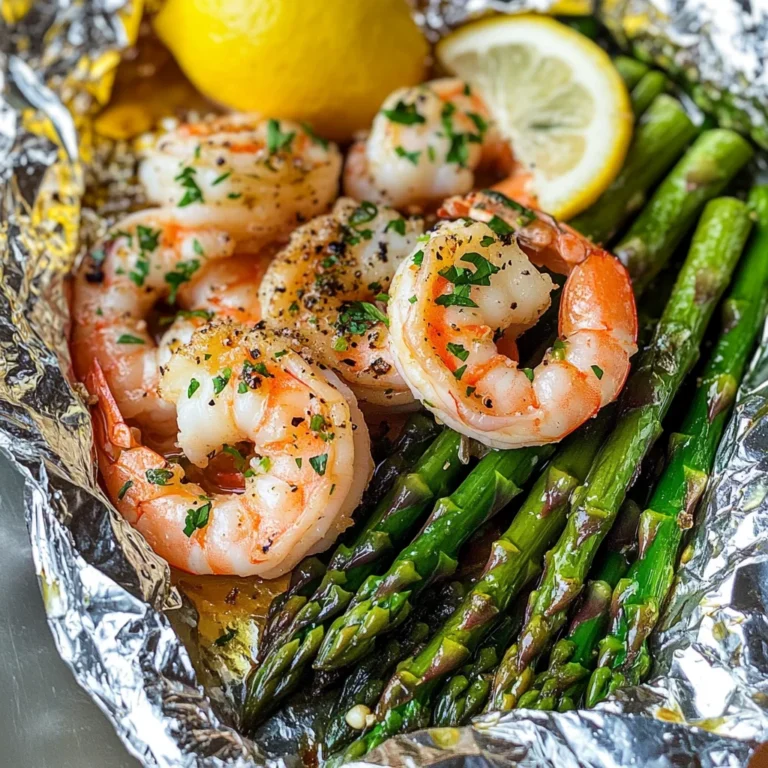 Shrimp and Asparagus Foil Packs with Garlic Lemon Butter Sauce