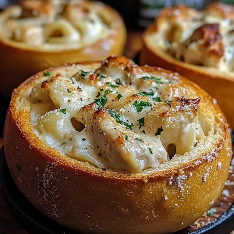 Chicken Alfredo Garlic Bread Bowls