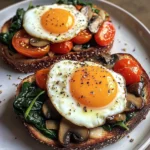 Creamy Tomato & Mushroom Toast Plate with Jammy Eggs & Spinach