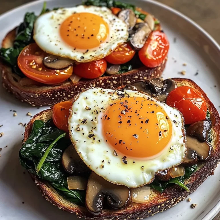 Creamy Tomato & Mushroom Toast Plate with Jammy Eggs & Spinach