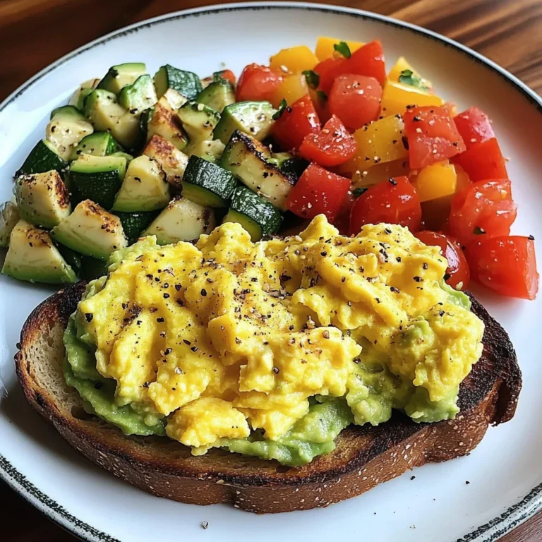 Rainbow Avocado Toast with Scrambled Eggs & Veggie Medley