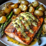 Spiced Salmon with Cheesy Asparagus & Garlic Herb Potatoes