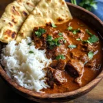 Beef Coconut Curry with Fragrant Rice and Warm Naan