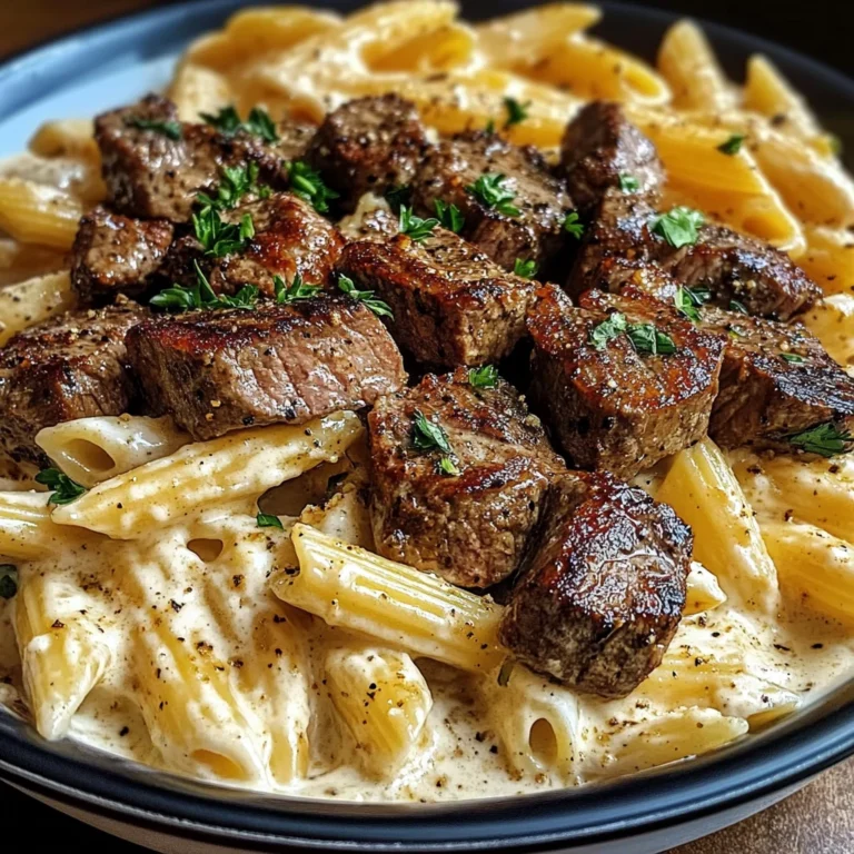 Cajun Steak Tips with Penne in Creamy Parmesan Cheese Sauce