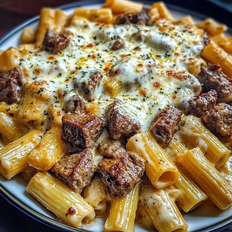 Cheesy Beef Rigatoni in Garlic Cream Sauce