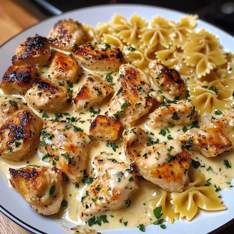 Cheesy Garlic Butter Chicken with Bowtie Pasta and Creamy Sauce