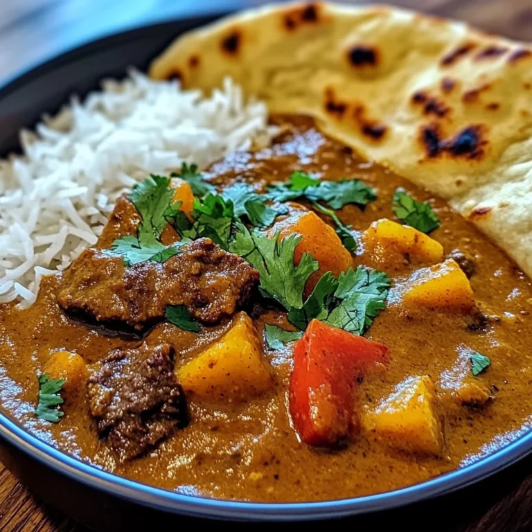 Coconut Beef Curry with Fragrant Basmati Rice and Naan