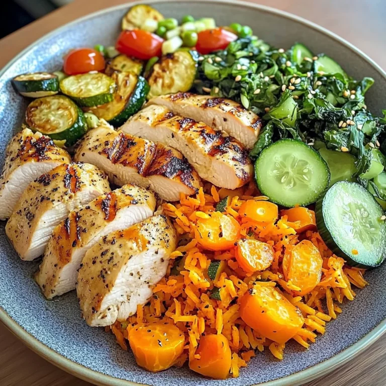 Colorful Chicken Veggie Plate with Carrot Rice & Salad
