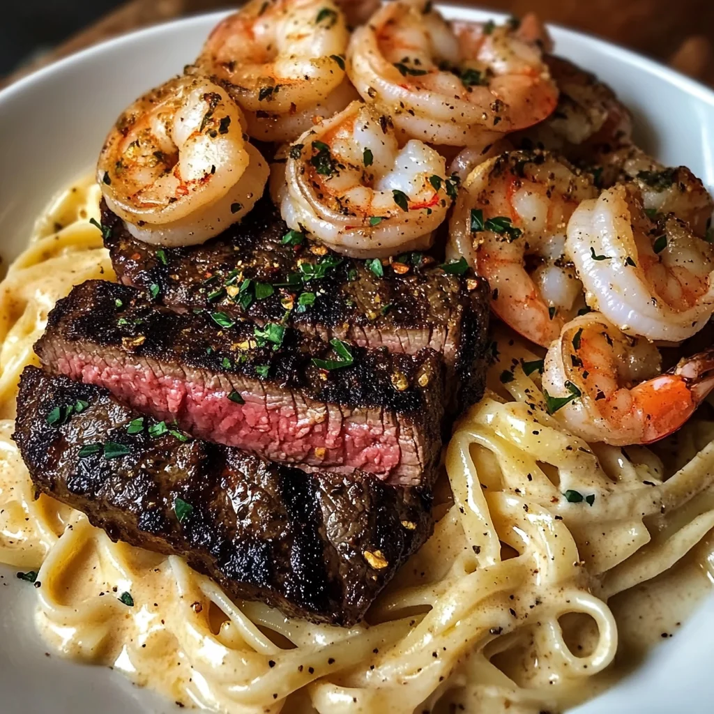 Creamy Cajun Steak and Shrimp Alfredo