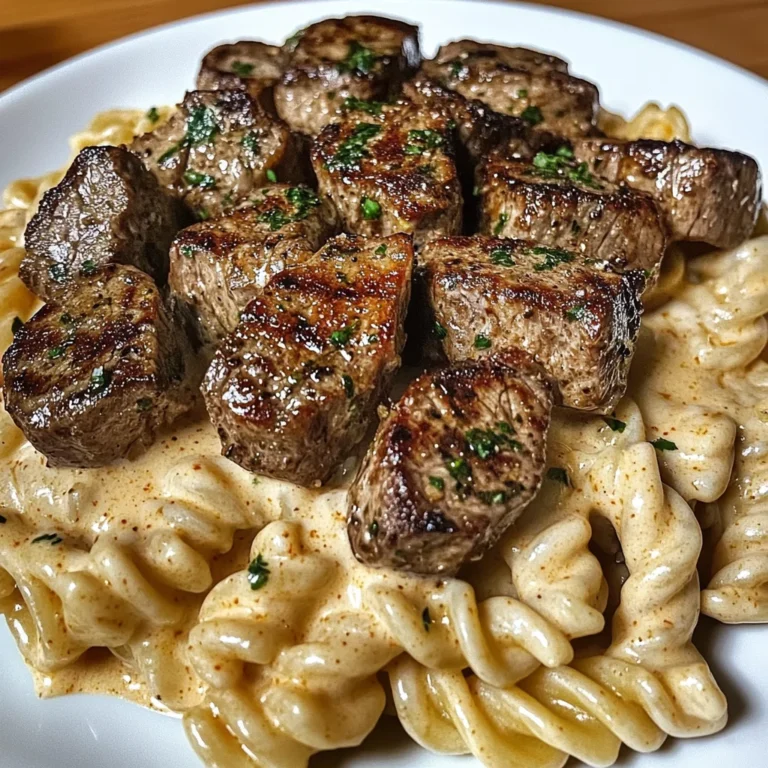 Creamy Garlic Butter Steak Bites with Spicy Cajun Alfredo Twisted Pasta