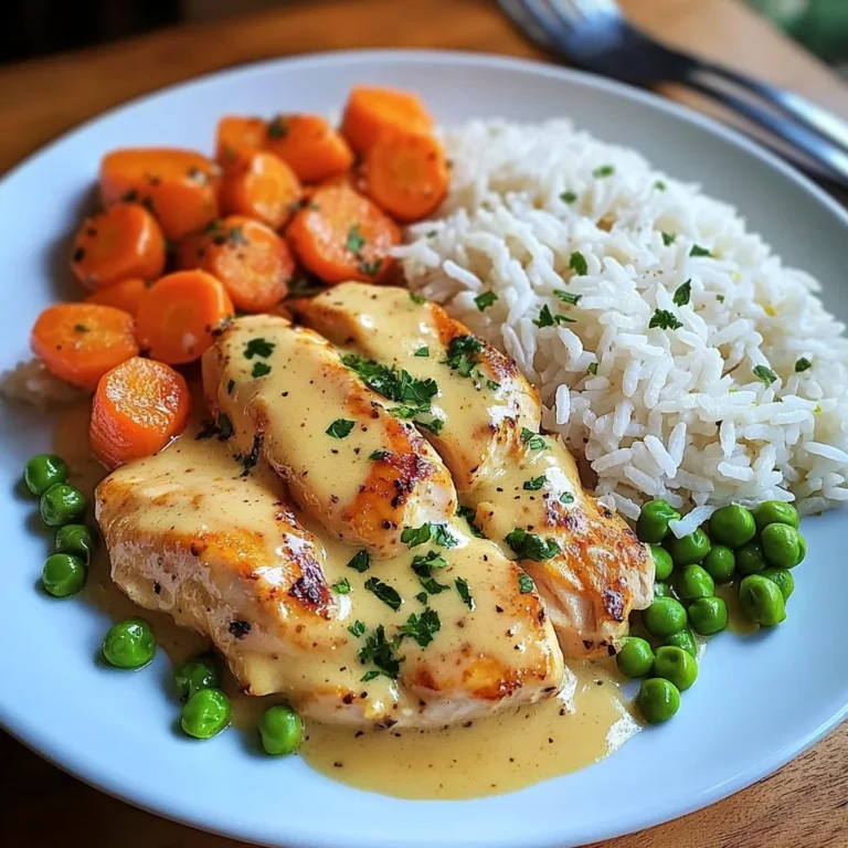 Creamy Garlic Chicken with Fluffy Rice and Glazed Carrots