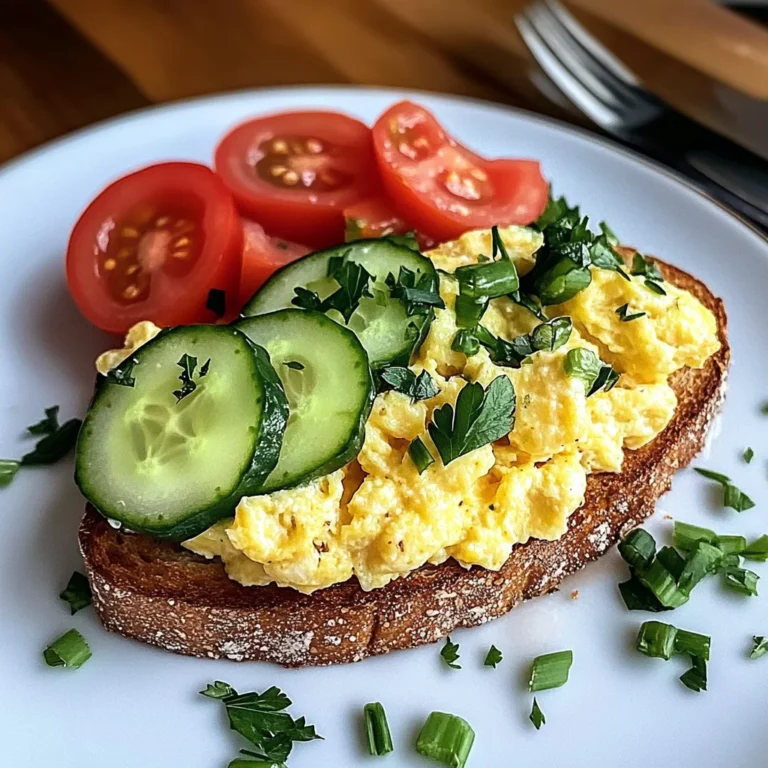 Creamy Scrambled Egg Toast with Fresh Cucumber & Tomato Slices