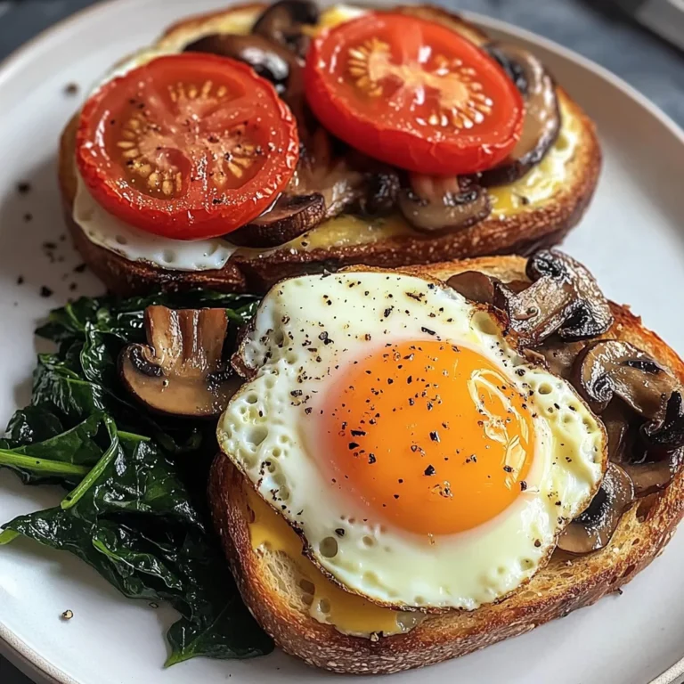 Creamy Tomato & Mushroom Toast Plate with Jammy Eggs & Spinach