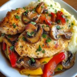 Garlic Butter Chicken with Mushrooms, Peppers & Mashed Potatoes