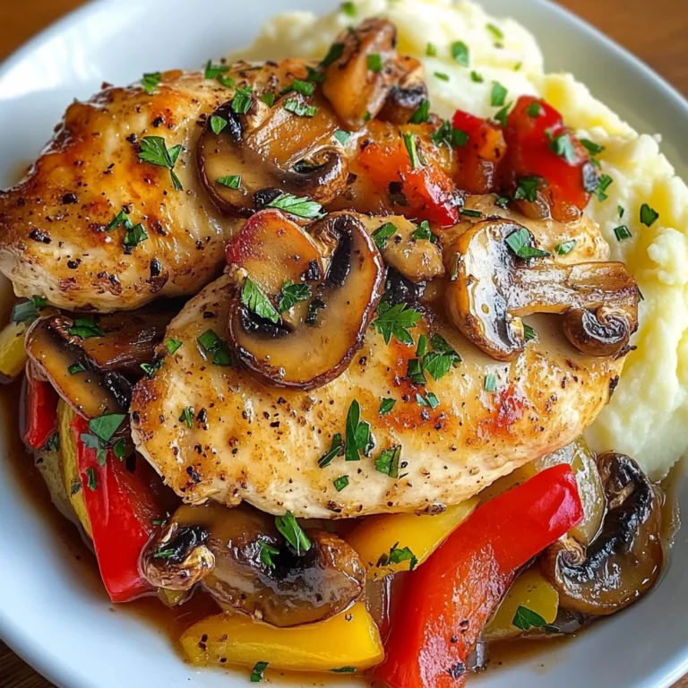 Garlic Butter Chicken with Mushrooms, Peppers & Mashed Potatoes