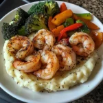 Garlic Butter Shrimp with Sautéed Veggies & Creamy Mashed Potatoes