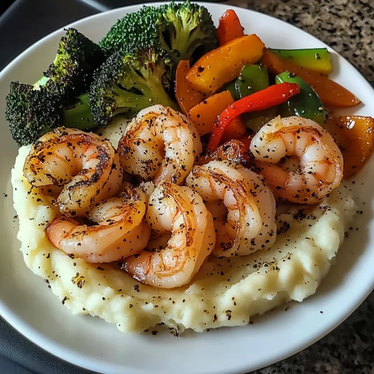 Garlic Butter Shrimp with Sautéed Veggies & Creamy Mashed Potatoes
