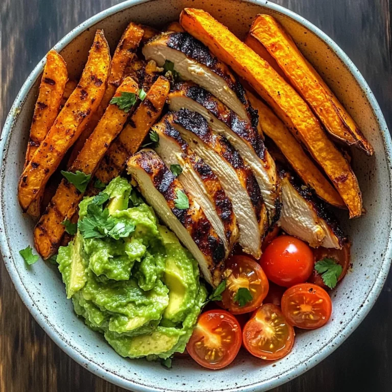 Grilled Chicken Power Bowl with Sweet Potato Fries & Guacamole
