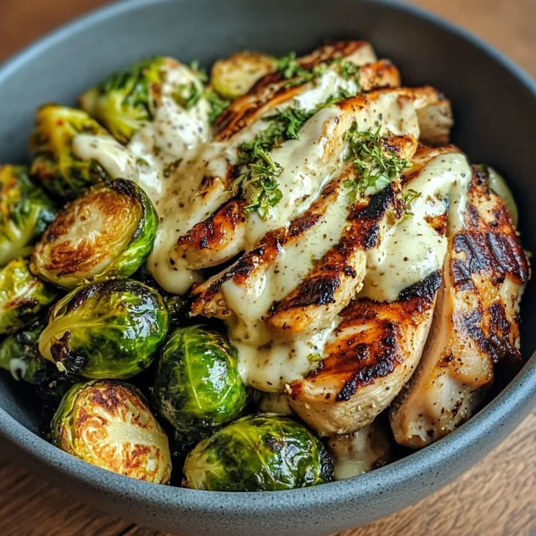 Grilled Chicken & Brussels Sprouts Bowl with Creamy Garlic-Parmesan Sauce