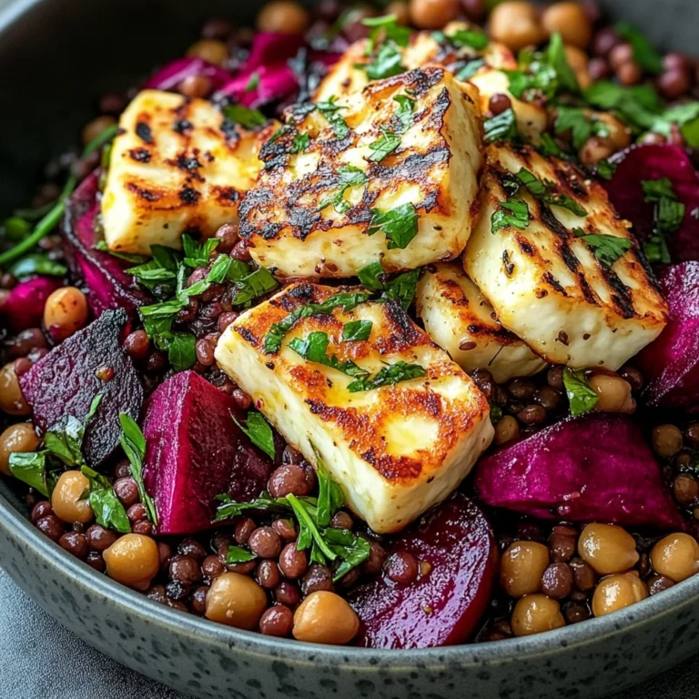 Halloumi with Lemony Lentils, Chickpeas and Beets