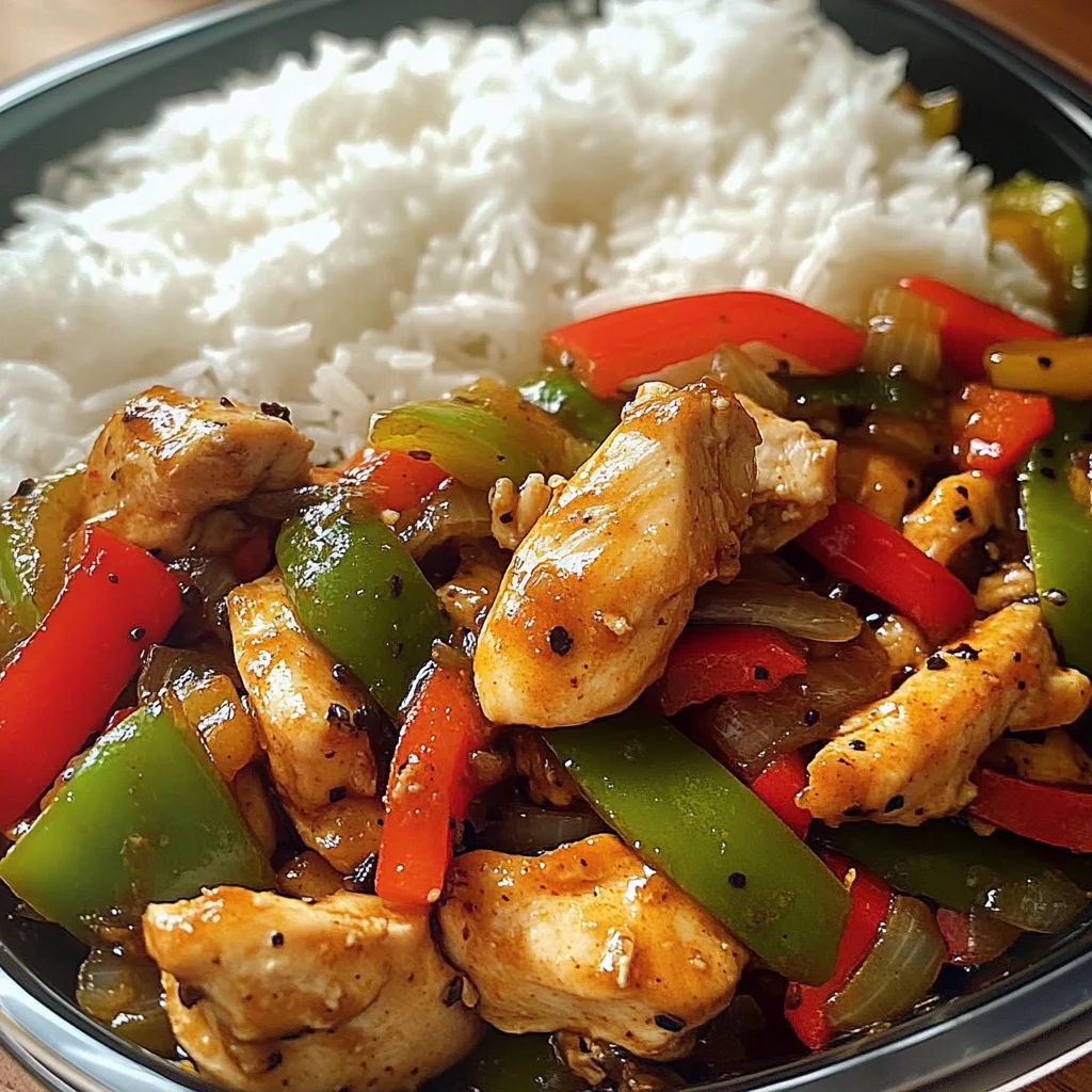 Spicy Garlic Pepper Chicken Stir-Fry with Steamed Rice
